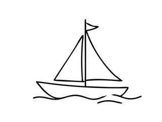 Sailboat vector illustration with simple line art. This sailboat drawing shows summer travel on the sea, perfect for marine design, nautical concepts, and vacation themes