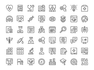 Medical education icon set. Vector line icons collection. Outline symbols. Modern design