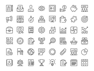 Business icon set. Vector line icons collection. Outline symbols. Modern design