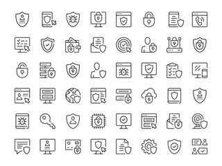 Internet security icon set. Vector line icons collection. Outline symbols. Modern design