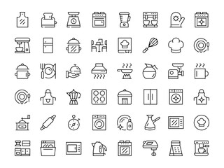 Kitchen appliances icon set. Vector line icons collection. Outline symbols. Modern design