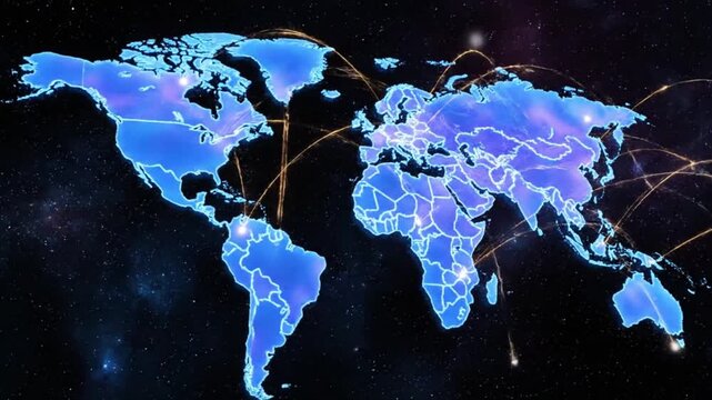 Global Network: A futuristic illustration of the globe, rendered in shimmering blue hues, overlaid with intricate networks that symbolize international communication and interconnectedness.