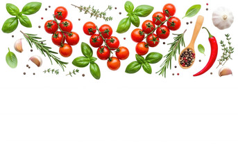 Ripe Tomatoes Herbs Garlic Chili Pepper isolated on a transparent background