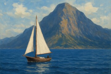 Fototapeta premium Latvia, Kandava, 2025-08-23, Latvijas kauss A Sailboat's Journey Across the Calm Seas