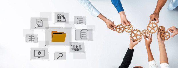 Concept of a document management system for corporate file archiving. This digital platform...