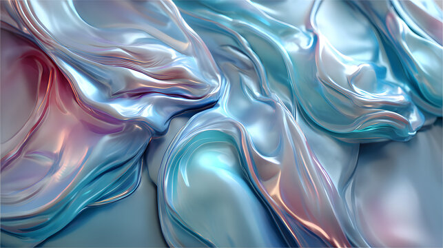 Realistic textured flowing blue, pink, and mint holographic colors, glowing softly with a smooth and ethereal fluidity.