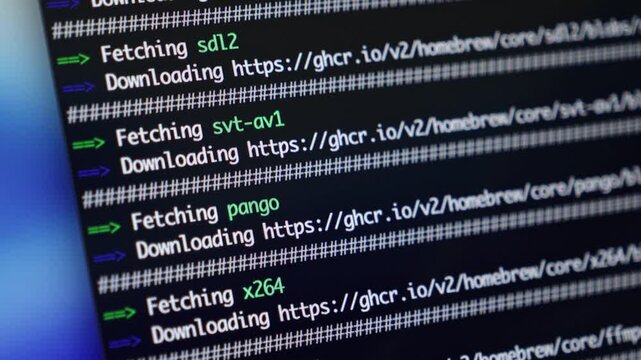 Command-line interface showing real-time software package fetching and download activity, crucial for backend development, system administration, and technology updates