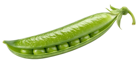 Close up of a bright green pea pod with visible peas against a black background vegetable food