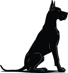 Dog silhouette, black dog, sitting dog, attentive posture, pet illustration, animal shape, isolated dog, white background, canine vector, alert dog