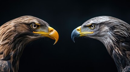Obraz premium Two eagles face off, close-up