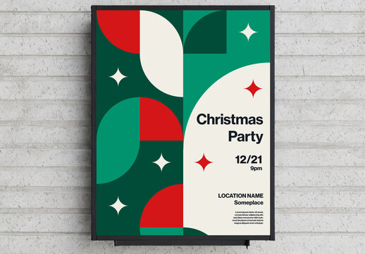 Christmas Party Poster Template with Geometric Rounded Vintage Retro Shapes