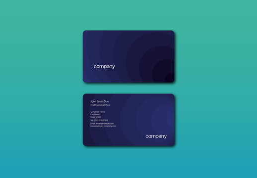 Dark Blue 3D Circles Rounded Professional Business Card Template with Die Cut