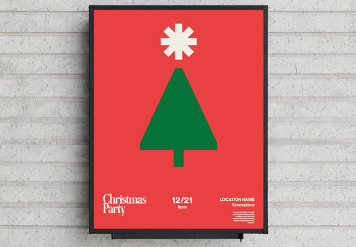 Minimalist Christmas Party Poster Template with Xmas Tree and Star