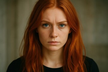 Fototapeta premium Latvia, Kandava, 2025-08-23, Latvijas kauss A moment of contemplation captured in the eyes of a young woman with fiery red hair