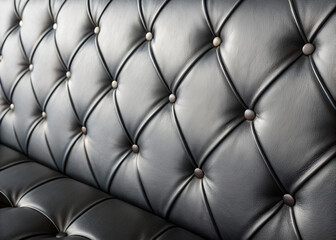 Close up of black tufted leather upholstery with diamond pattern image
