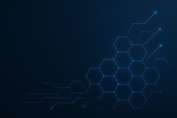 Blue Hexagonal Network and Arrows on Dark Background Keywords: technology, network, abstract