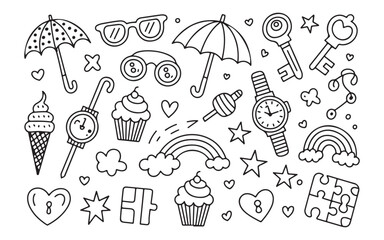 Artistic hand drawn design elements featuring bold colors and classic typography