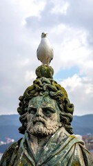 Obraz premium Statue of man with bird