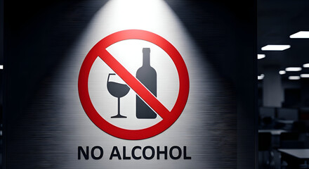 Alcohol Ban Prohibition Sign Displayed With Glass and Bottle Symbol Composition.