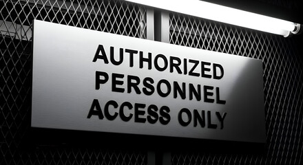 Authorized Personnel Access Sign Illuminated In Dramatic Black And White Lighting