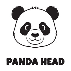 Smiling Panda Face or Head Mascot, Simple Black and White Line Art Vector