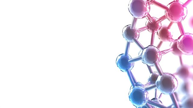 Abstract molecular structure with blue and pink gradient on white background