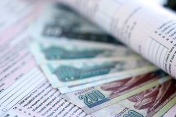 Egyptian pound money bills on tax form. Taxation and accounting concept