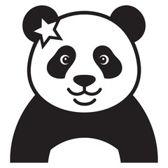  Cute Cartoon Panda with Star - Black and White Illustration