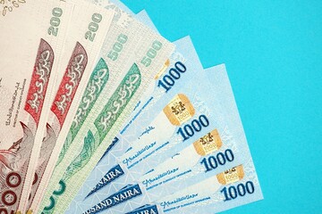 Nigerian naira money bills in big amount. Finance and banking concept