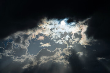 Obraz premium Storm clouds in the Castillo de Zafra and the Sierra de Caldereros. Molina Alto Tajo Geopark. Guadalajara. Castilla la Mancha. Spain. Europe. Rewilding Europe