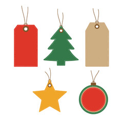 Set of festive hanging gift tags and ornaments.