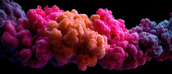 An abstract rende shows colorful, cloud-like forms merging together on a dark background, creating an interesting visual texture.