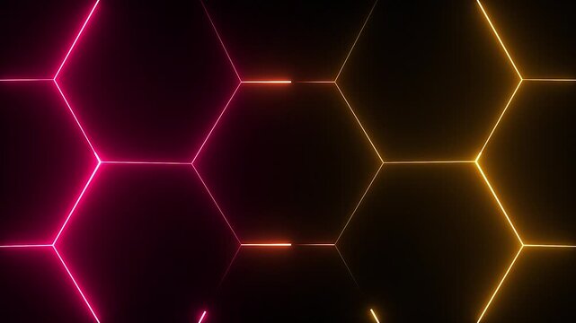 abstract glowing neon pink gold hexagon grid for music dj party background