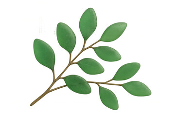 Green branch with simple leaves creating natural botanical design element, transparent background