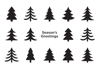 Festive christmas tree icons representing winter holidays and seasonal greetings isolated on white background