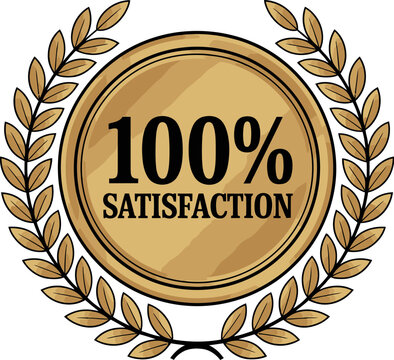 Vector art of 100 satisfaction golden medal with laurel wreath