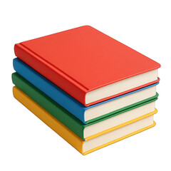 Stack of Colorful Hard Cover Books in Red, Blue, Green, and Yellow Arranged Neatly on Transparent Background