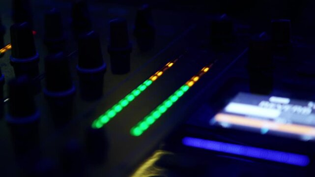 VU meter indicator on the mixer during a night at the disco
