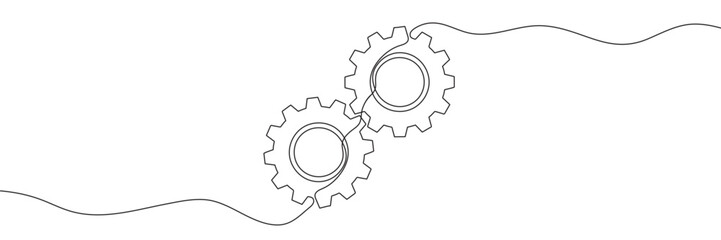 Single-line drawing of a gear. A single continuous line depicting a gear. Editable line