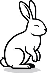 Cartoon rabbit line drawing, sitting bunny pose, minimal vector illustration, black and white animal art, children’s design, cute character sketch