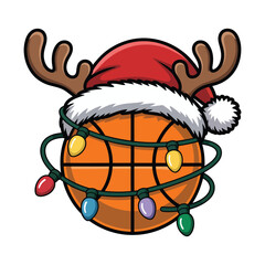 Basketball Christmas Vector, Basketball Wearing Santa Hat