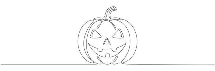 One continuous line illustration of a Halloween pumpkin. Vector on a white background, editable line.