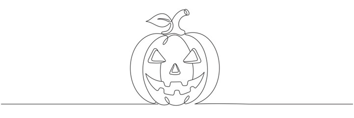 One continuous line illustration of a Halloween pumpkin. Vector on a white background, editable line.