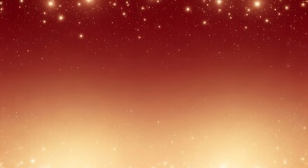 Soft focus warm golden bokeh lights shimmering against a deep red gradient background for festive celebrations
