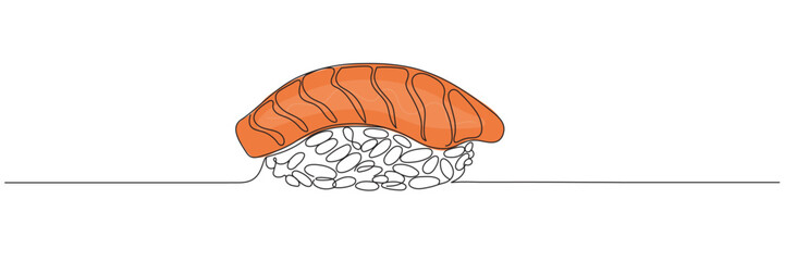Continuous single line drawing of sushi. Editable line.