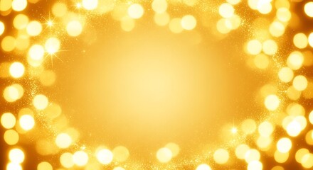 Golden bokeh lights border with a warm center for copy space and festive backgrounds