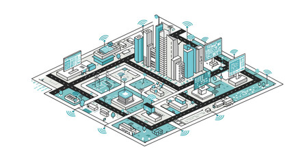 Obraz premium Isometric smart city with digital network and connected technology