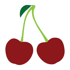 "Cherry Fruit Icon Set &ndash; Heart-Shaped Cherry Silhouette and Vector Illustration on White Background"