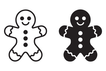 Gingerbread man cookies bakery icons vector set. Gingerbread man sweet dessert icon in line and flat style. Vector Black silhouettes. with white background