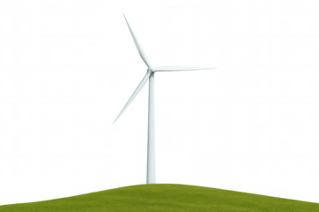 Wind turbine standing on green hill generating clean renewable energy, symbolizing sustainable electric power production